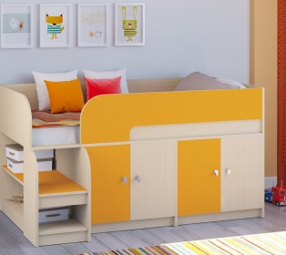 Кровать чердак Астра 9 V2 Дуб молочный/Оранжевый